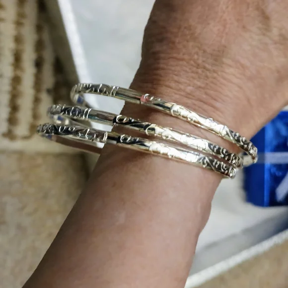STERLING Silver Bangle Bracelets - Set of 3
